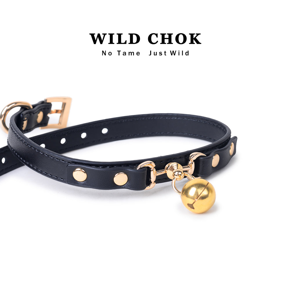 WILD CHOK Choker - Red Blac Gold Rivet Bell Pendant Edgy Daily Party Fashion Accessory