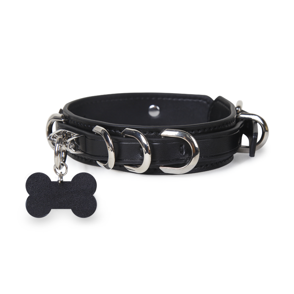 WILDCHOK Genuine Cowhide Leather Choker with Detachable Bone‑Shaped Charm Tag