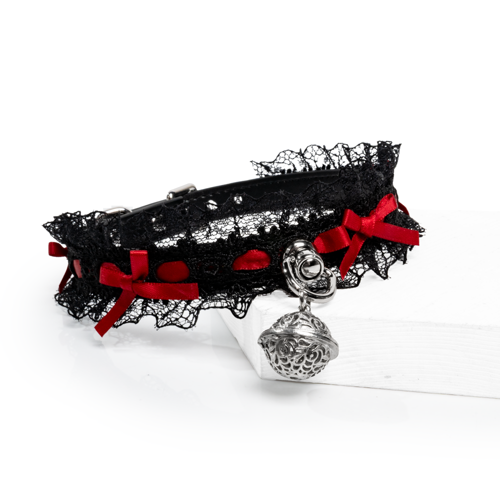 WILDCHOK [Lace Bell] Unisex Adjustable Lace Choker Necklace with Bell, Ribbon Bows
