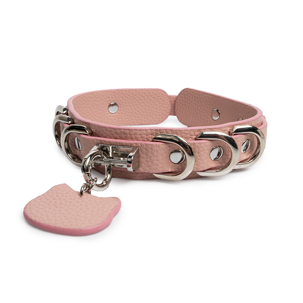 WILDCHOK Double‑Layer PU Choker, Removable Cat‑Shaped Tag Faux Leather Necklace