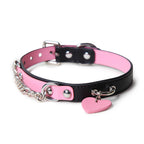 WILDCHOK Two‑Tone Cowhide Leather Choker, Heart Pendant with Chain