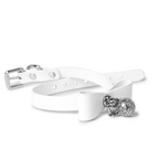 WILDCHOK White PU Leather Choker, Adjustable Collar with White Bow & Bell