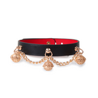 WILDCHOK Leather Bell Choker | Gold Chain Pendant Adjustable Cowhide Collar