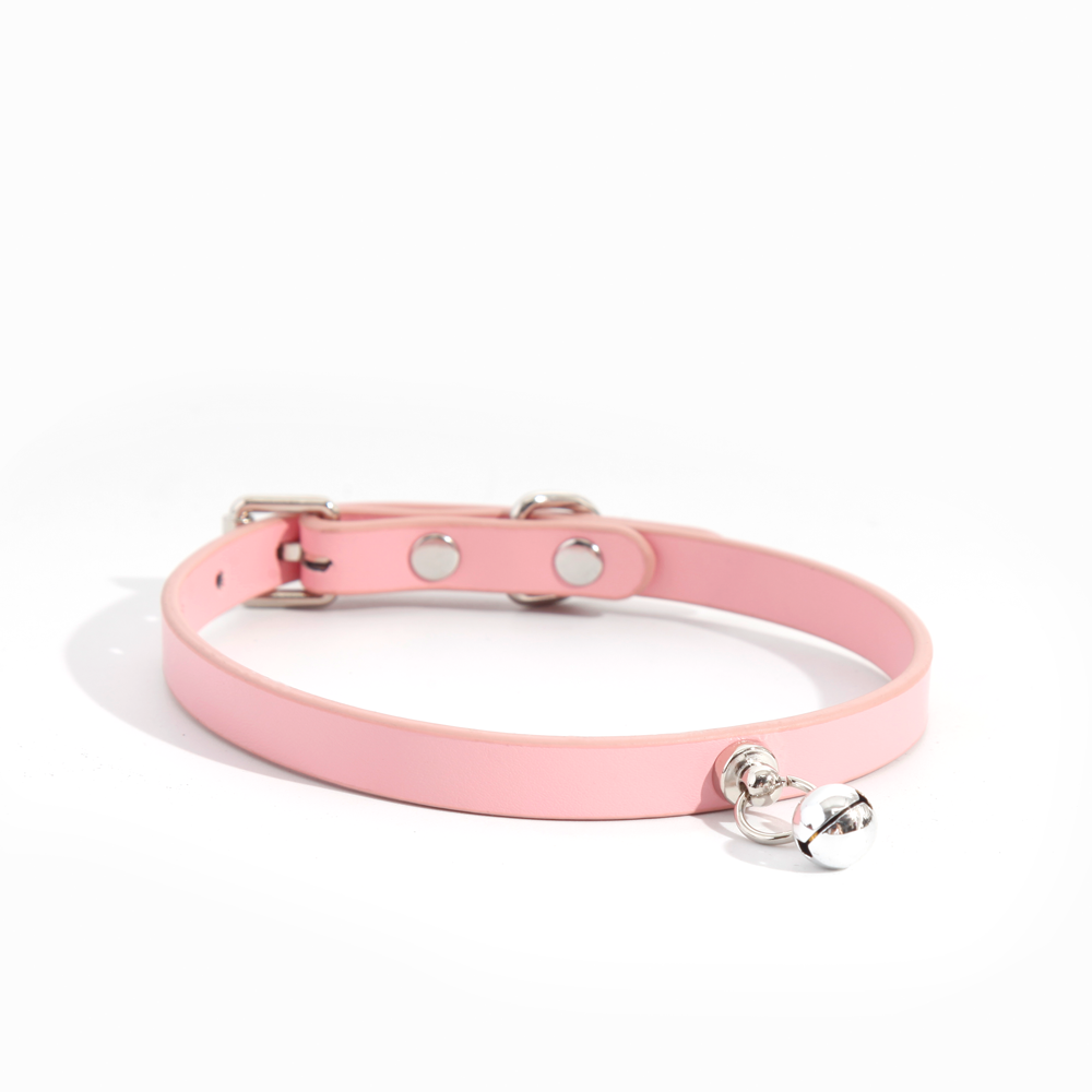 WILDCHOK Genuine Cowhide Choker, Adjustable Leather Necklace with Silver Bell Charm