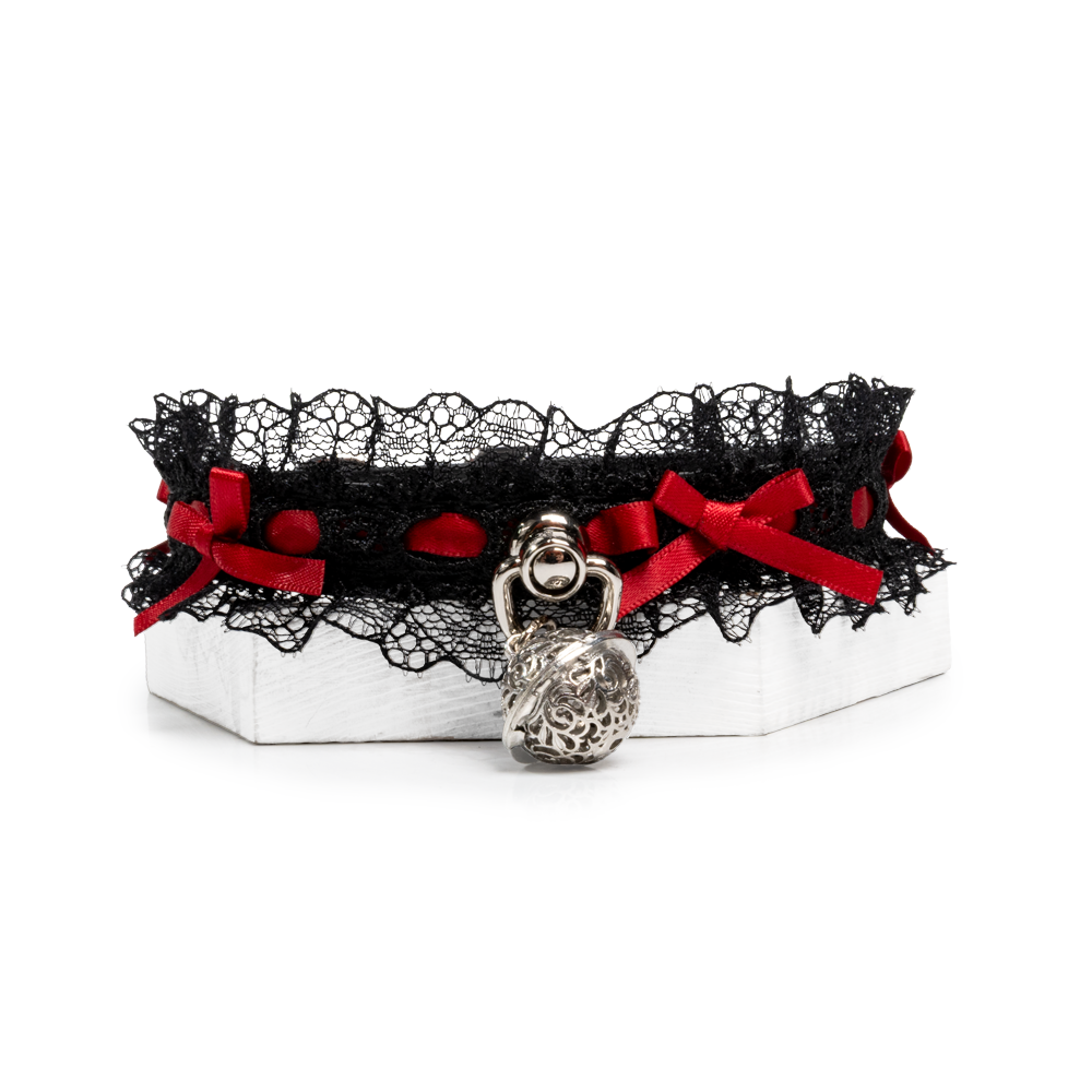 WILDCHOK [Lace Bell] Unisex Adjustable Lace Choker Necklace with Bell, Ribbon Bows