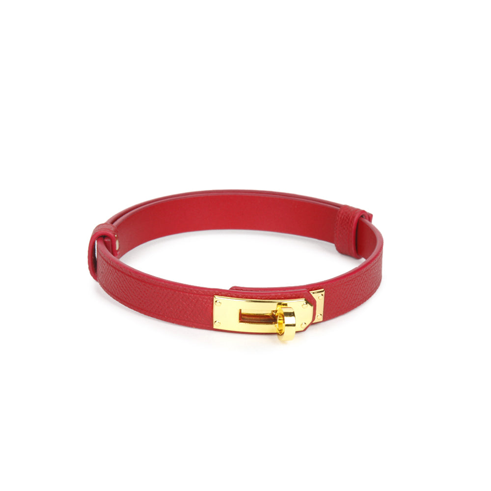 WILDCHOK Leather Choker with Gold Lock Buckle - Textured Black Red Orange Daily Party Fashion Accessory