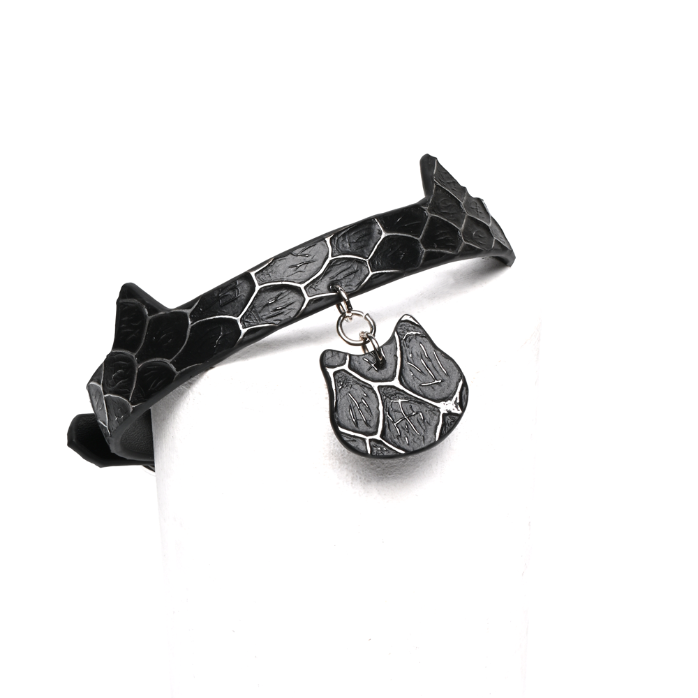 Cat Ear Snake Print Genuine Cowhide Choker, Adjustable Cat Pendant Collar