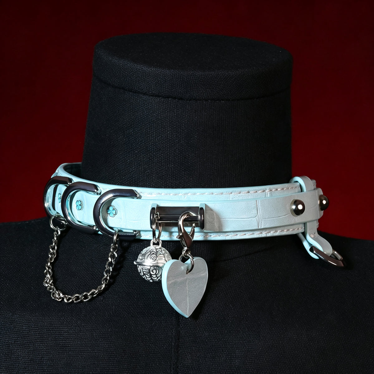 WILDCHOK Microfiber Leather Unisex Choker Necklace with Bell‑Heart Pendant