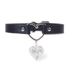 WILDCHOK Heart Pendant PU Collar, Leash Set with Hollow Heart Charm