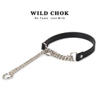 WILD CHOK PU Leather Choker with Metal Chain & Ring - Black White Edgy Daily Party Fashion Accessory