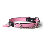 WILDCHOK Two‑Tone Cowhide Leather Choker, Heart Pendant with Chain