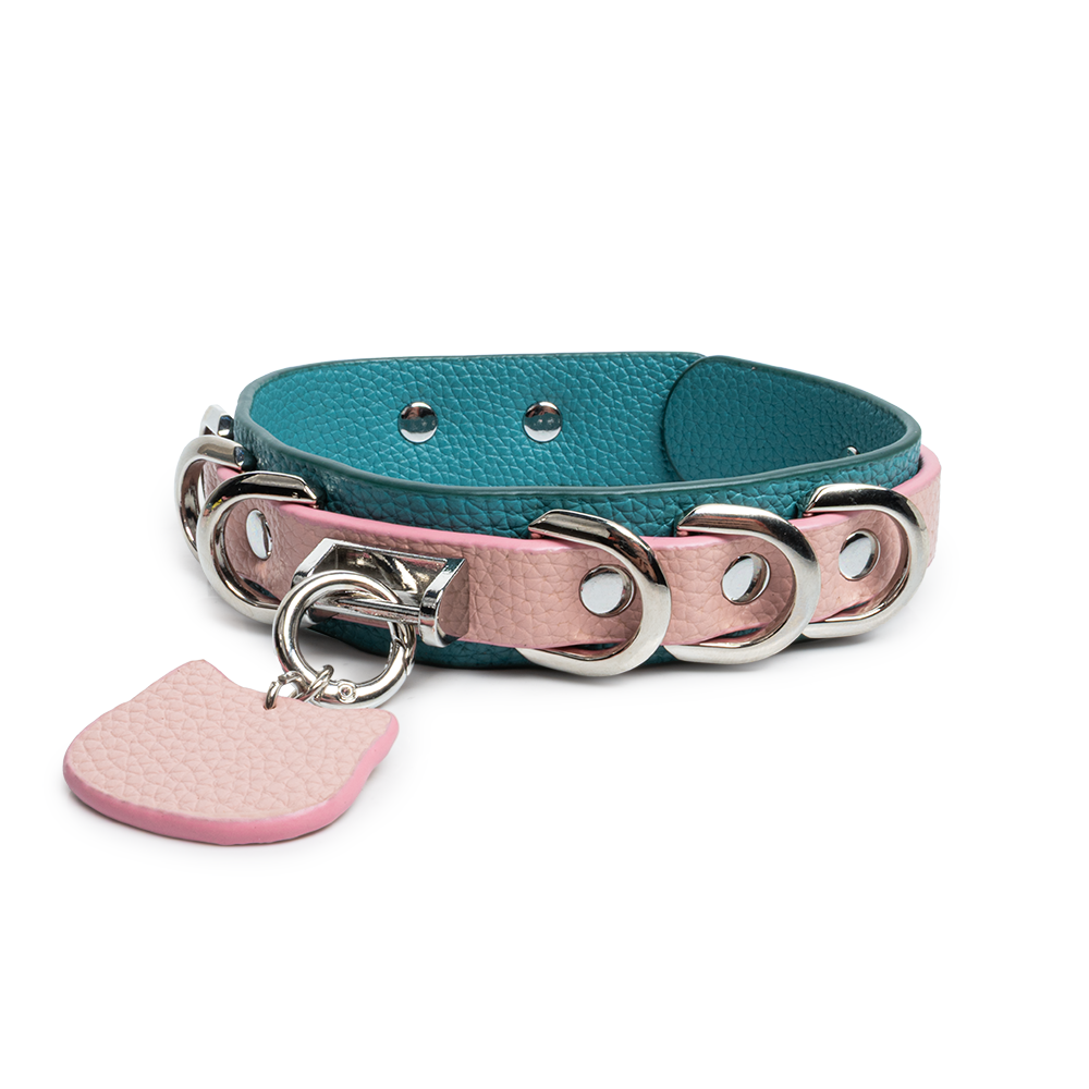 WILDCHOK Double‑Layer PU Choker, Removable Cat‑Shaped Tag Faux Leather Necklace