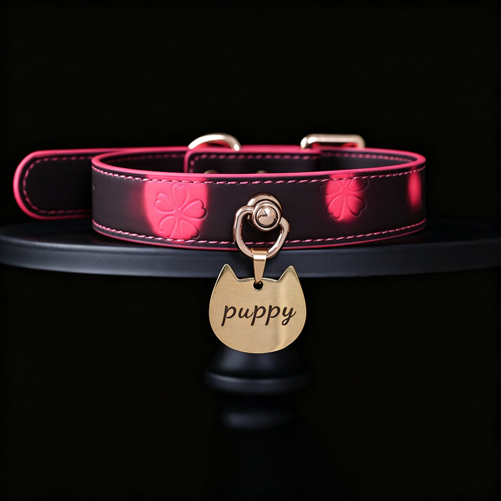 WILDCHOK Thermochromic Sakura Embossed Choker | Detachable Cat‑Shaped Engravable Charm