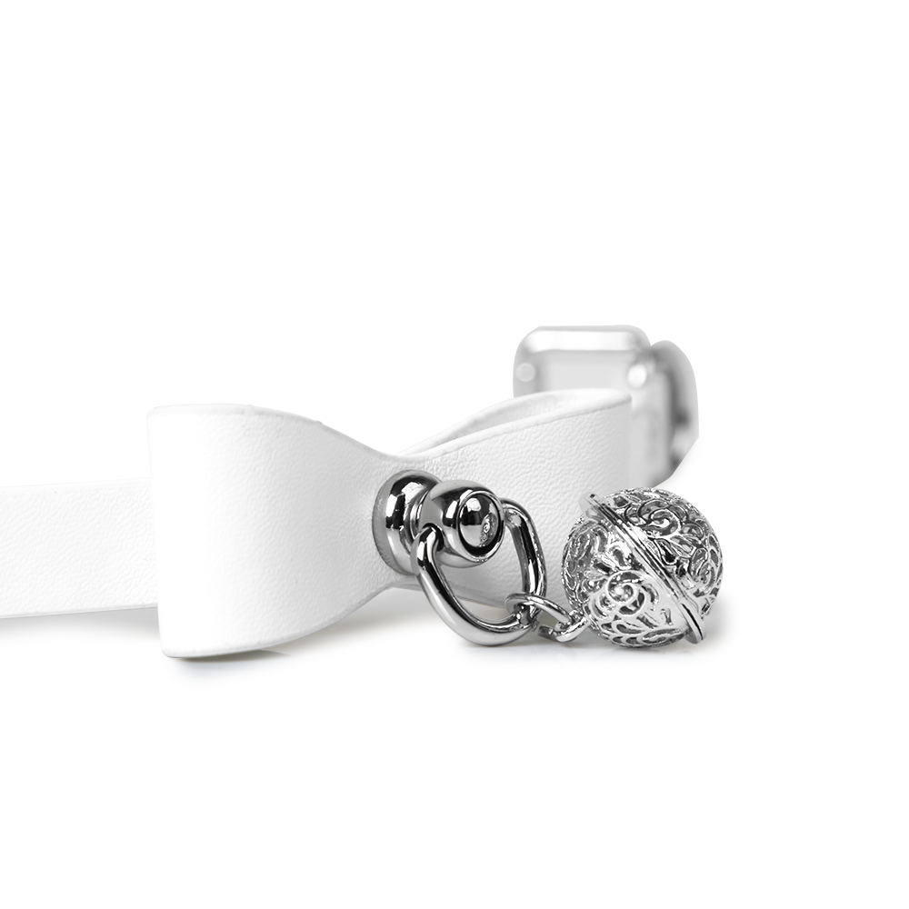 WILDCHOK White PU Leather Choker, Adjustable Collar with White Bow & Bell