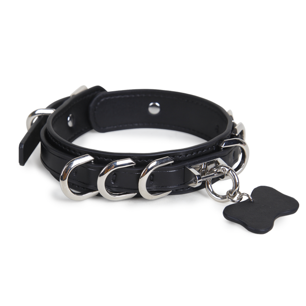WILDCHOK Genuine Cowhide Leather Choker with Detachable Bone‑Shaped Charm Tag