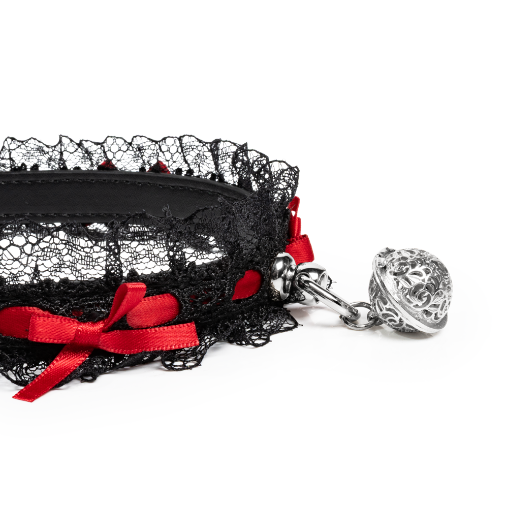 WILDCHOK [Lace Bell] Unisex Adjustable Lace Choker Necklace with Bell, Ribbon Bows