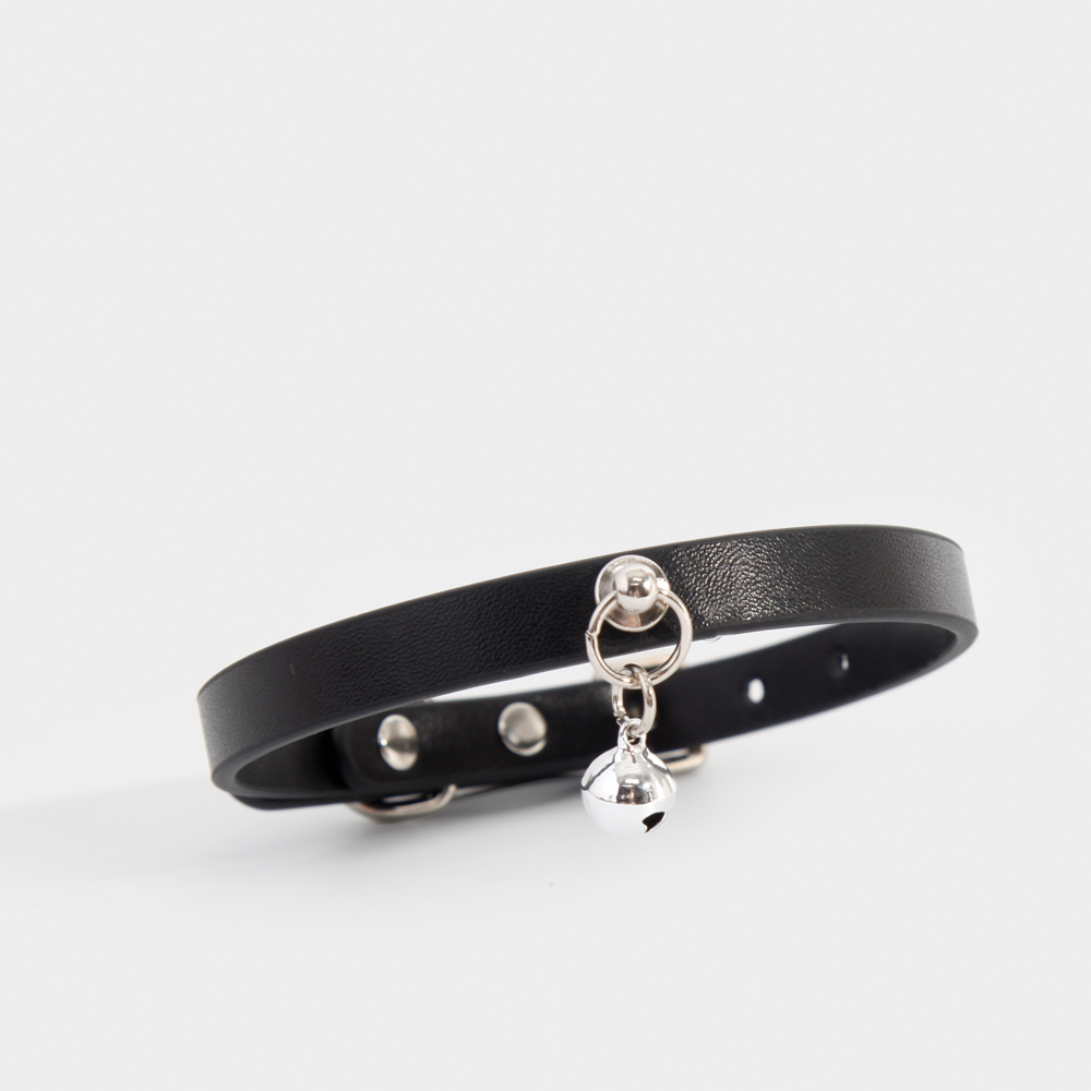 WILDCHOK Genuine Cowhide Choker, Adjustable Leather Necklace with Silver Bell Charm