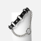 WILDCHOK Black PU Leather Choker | Multi O‑Ring Hardware with Front Chain Pendant