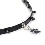Paw Print Pendant Spiked Genuine Cowhide Choker, Punk Adjustable Human Collar