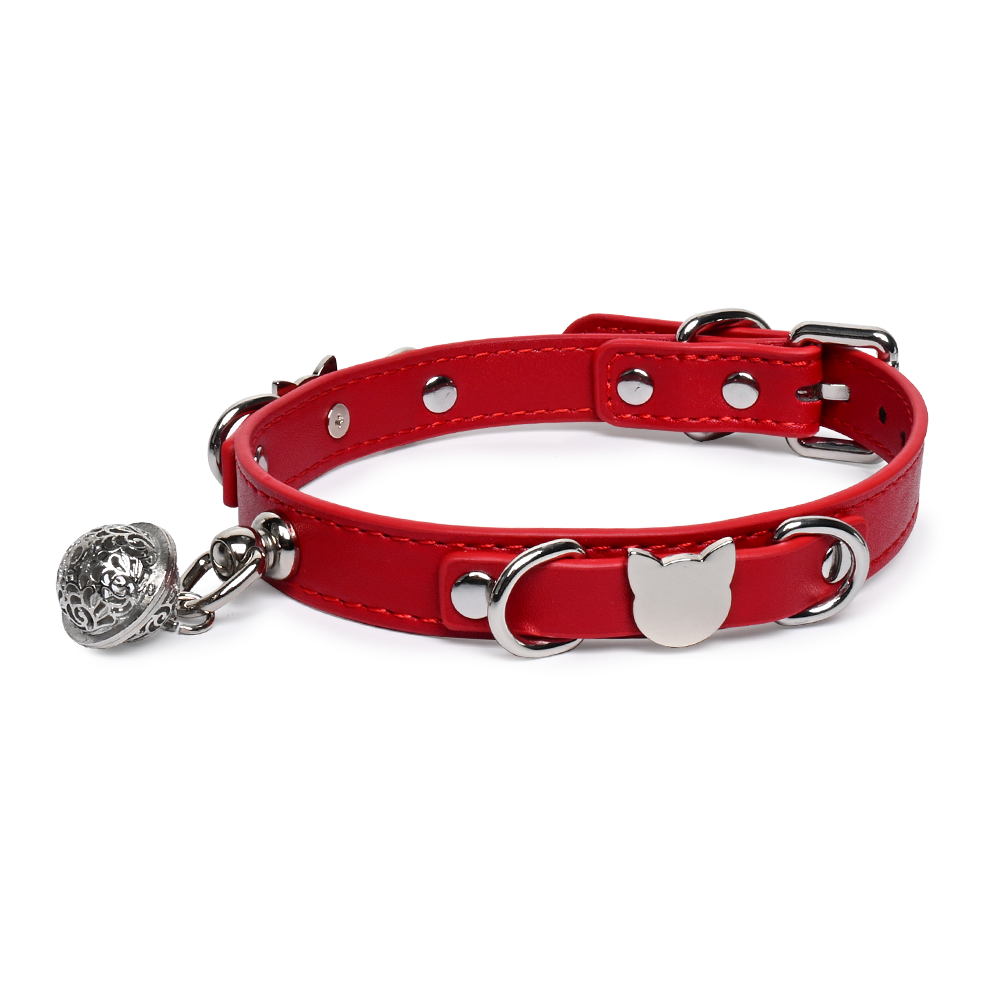 WILDCHOK Genuine Cowhide Leather Choker | Cat‑Face Charm with Hollow Vintage Bell Pendant