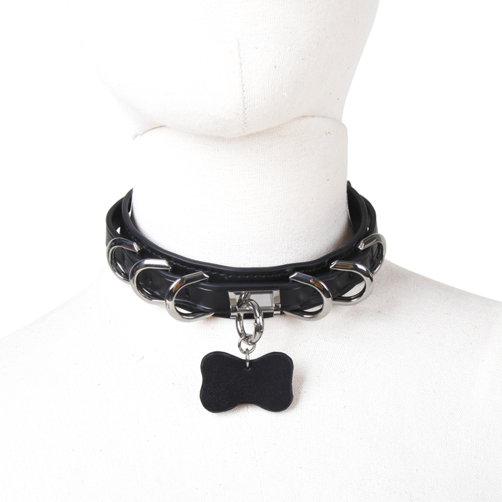 WILDCHOK Genuine Cowhide Leather Choker with Detachable Bone‑Shaped Charm Tag