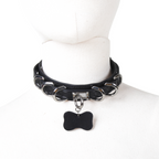 WILDCHOK Genuine Cowhide Leather Choker with Detachable Bone‑Shaped Charm Tag