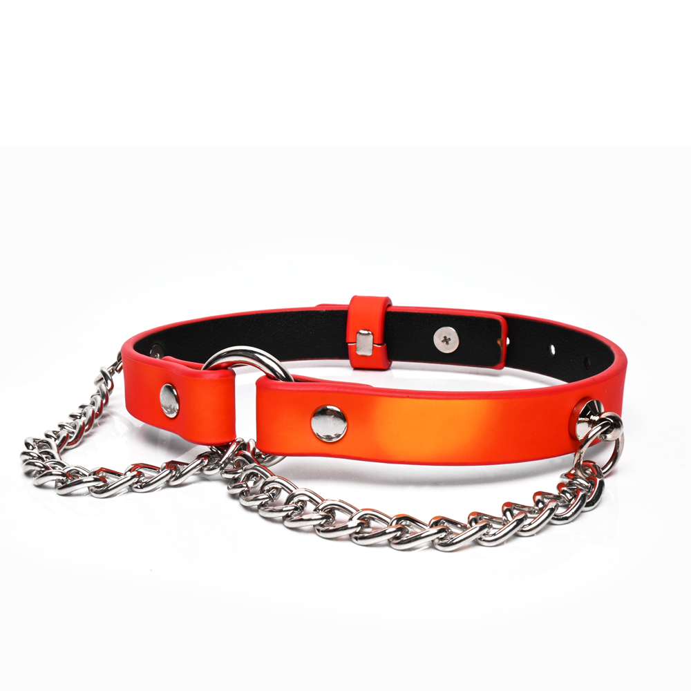 WILDCHOK Heat‑Reactive Color Changing PU Choker Necklace with Metal Chain Detail