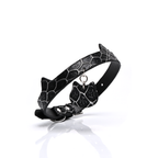 Cat Ear Snake Print Genuine Cowhide Choker, Adjustable Cat Pendant Collar