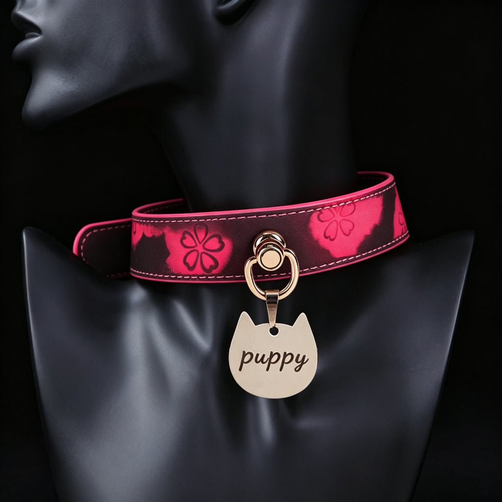 WILDCHOK Thermochromic Sakura Embossed Choker | Detachable Cat‑Shaped Engravable Charm