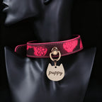 WILDCHOK Thermochromic Sakura Embossed Choker | Detachable Cat‑Shaped Engravable Charm
