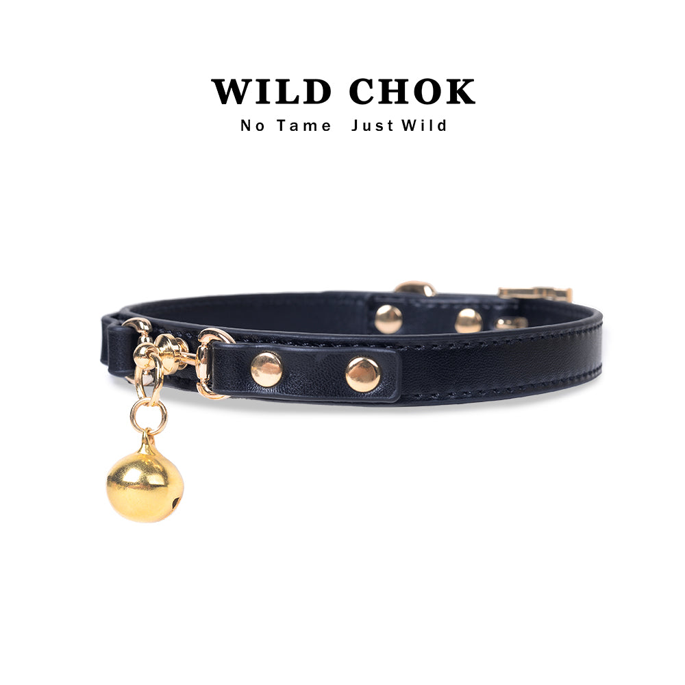 WILD CHOK Choker - Red Blac Gold Rivet Bell Pendant Edgy Daily Party Fashion Accessory