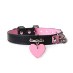 WILDCHOK Two‑Tone Cowhide Leather Choker, Heart Pendant with Chain