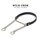 WILD CHOK PU Leather Choker with Metal Chain & Ring - Black White Edgy Daily Party Fashion Accessory