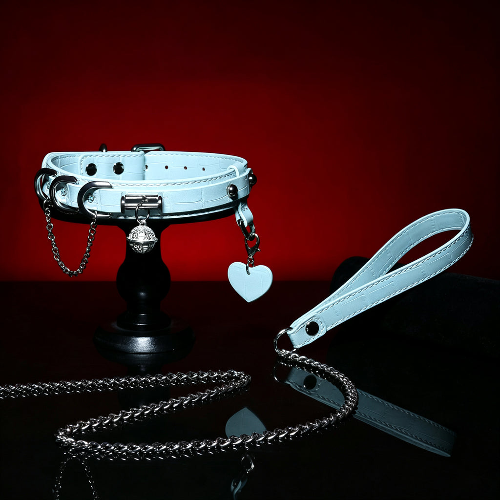 WILDCHOK Microfiber Leather Unisex Choker Necklace with Bell‑Heart Pendant