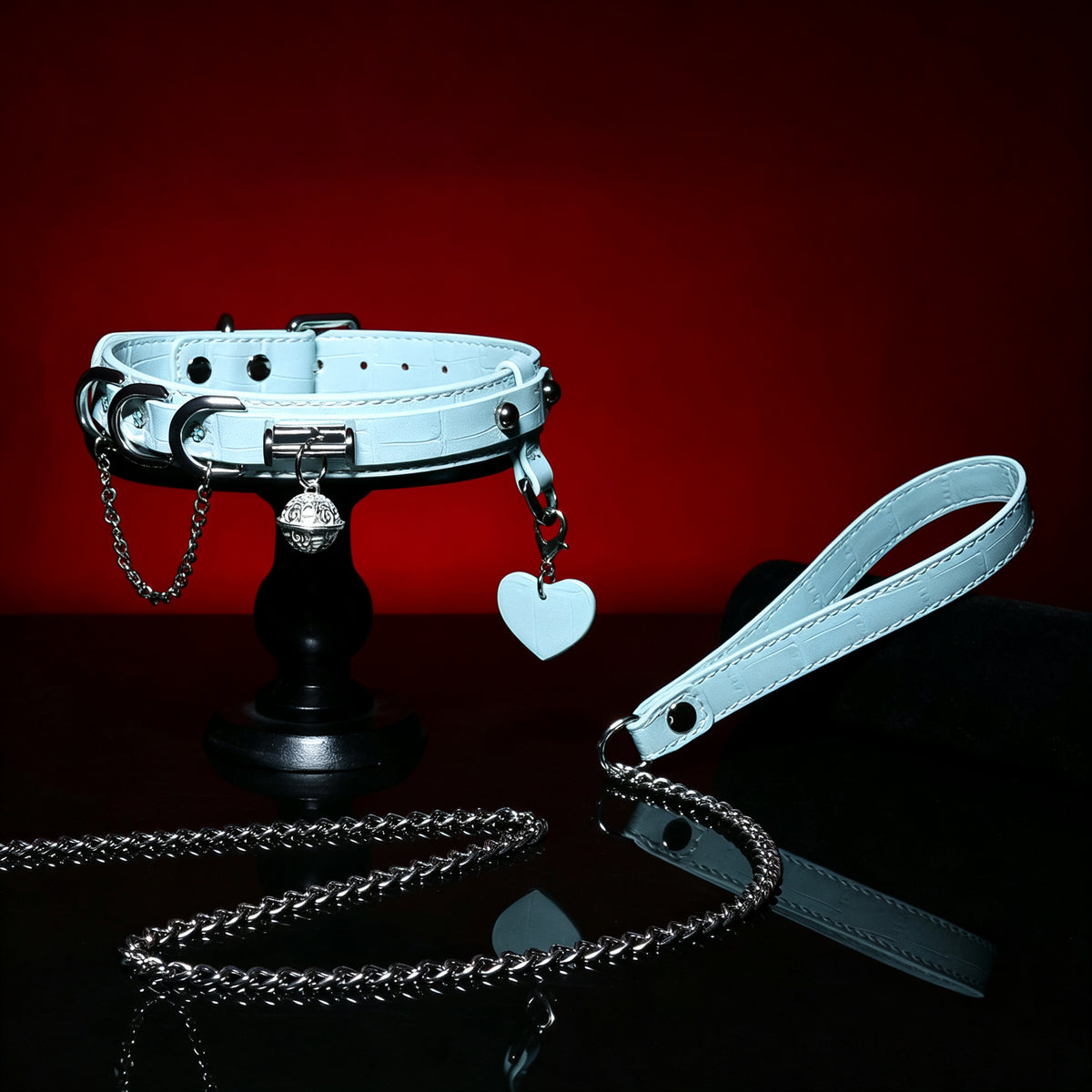 WILDCHOK Microfiber Leather Unisex Choker Necklace with Bell‑Heart Pendant