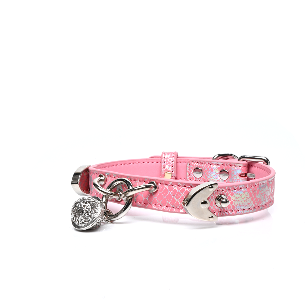 WILDCHOK Snake-Print Leather Choker, O-Ring Collar with Bell