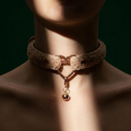 WILDCHOK Teddy Fleece Choker | LOVE‑Letter Heart Frame with Gold Bell Pendant
