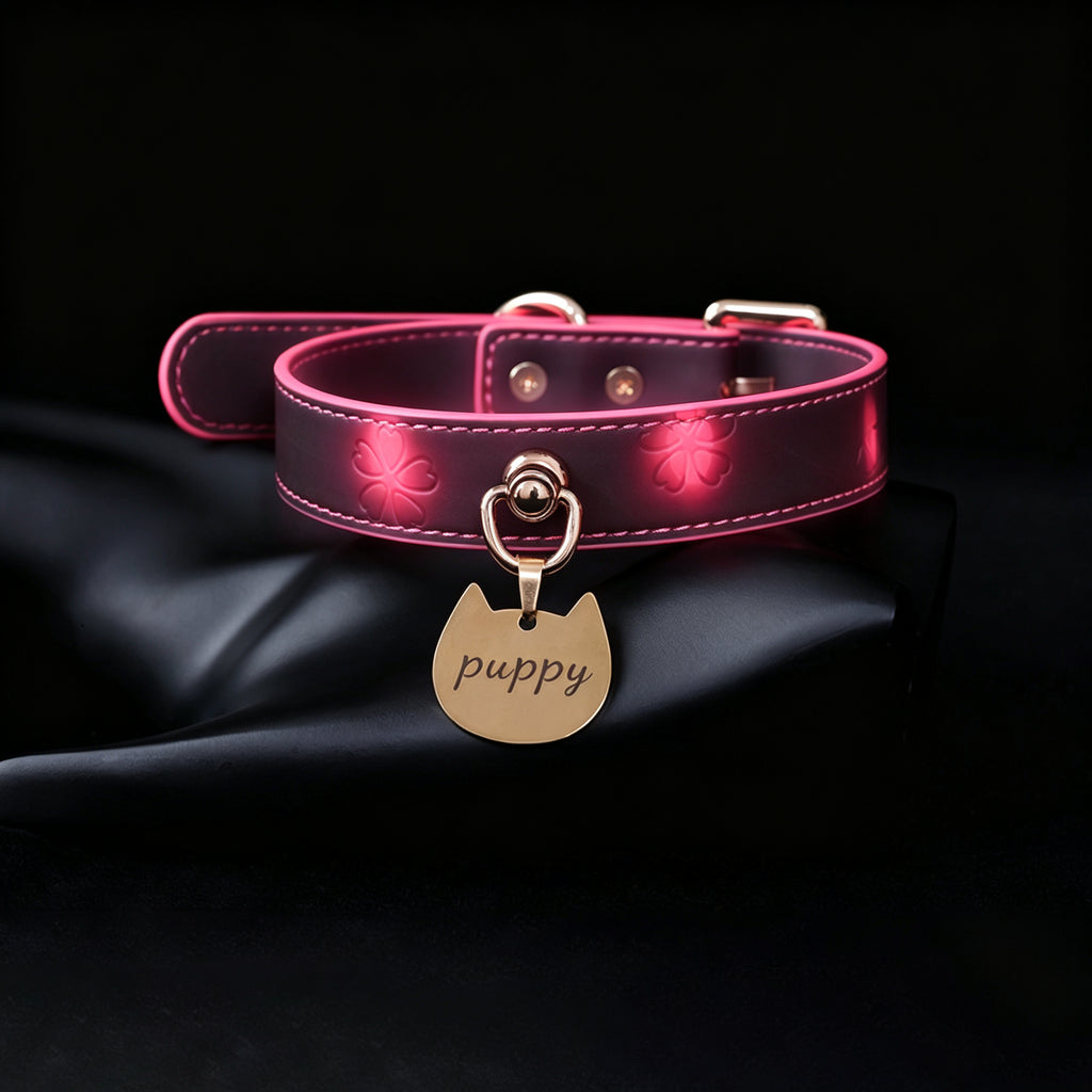 WILDCHOK Thermochromic Sakura Embossed Choker | Detachable Cat‑Shaped Engravable Charm