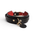 WILDCHOK Double‑Layer Genuine Cowhide Leather Choker | Contrast Inner Lining with Engravable Round Tag Pendant