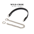 WILD CHOK PU Leather Choker with Metal Chain & Ring - Black White Edgy Daily Party Fashion Accessory