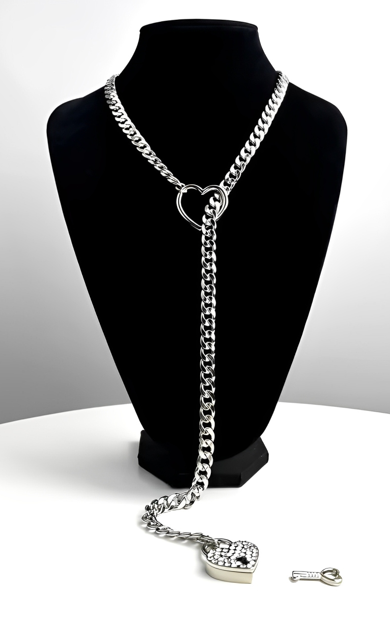 WILDCHOK - Crystal Heart Lock & Key Slip Chain