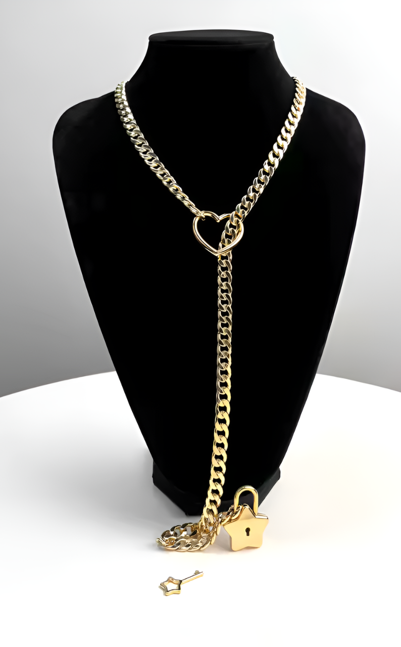 WILDCHOK -  Heart-Star Lock & Key Slip Chain