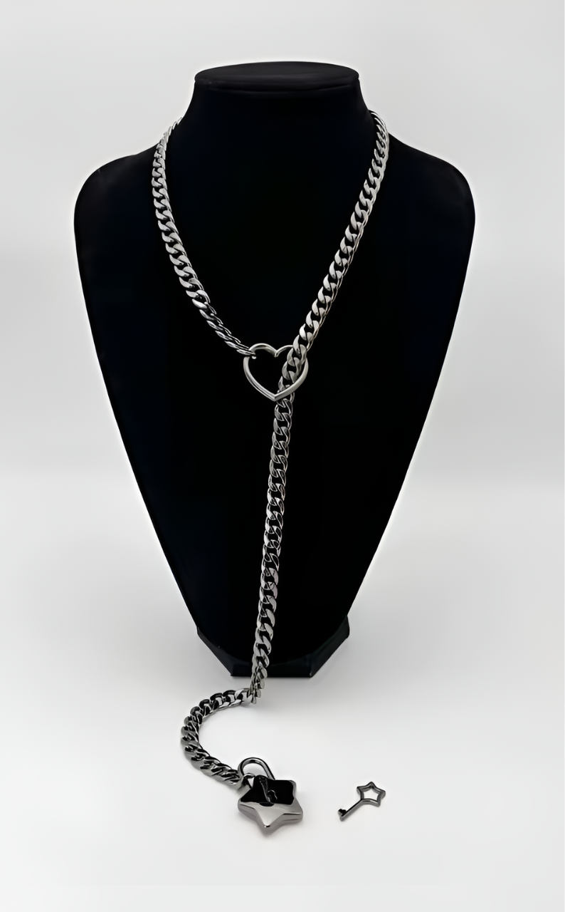 WILDCHOK -  Heart-Star Lock & Key Slip Chain