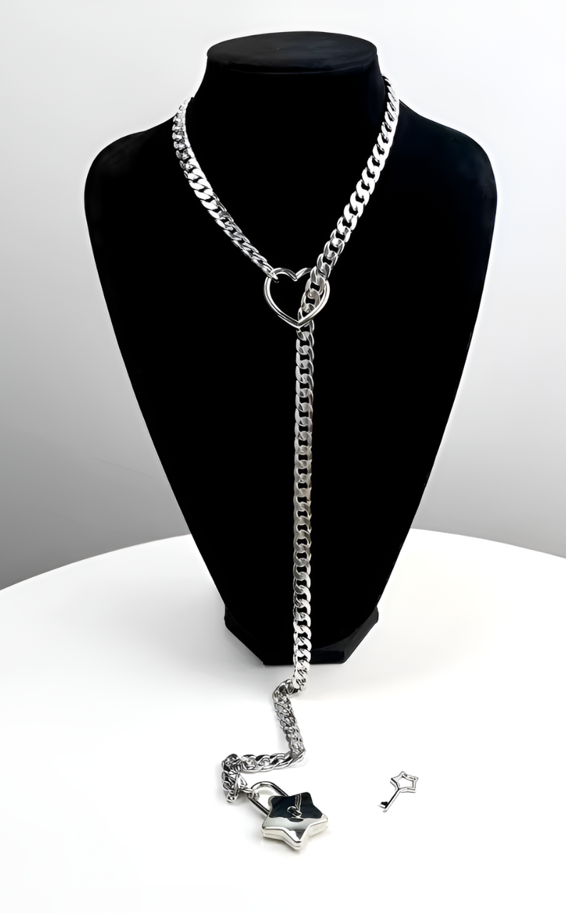 WILDCHOK -  Heart-Star Lock & Key Slip Chain