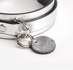 WILDCHOK Double‑Layer Genuine Cowhide Leather Choker | Contrast Inner Lining with Engravable Round Tag Pendant