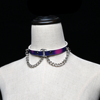 WILDCHOK Heat‑Reactive Color Changing PU Choker Necklace with Metal Chain Detail