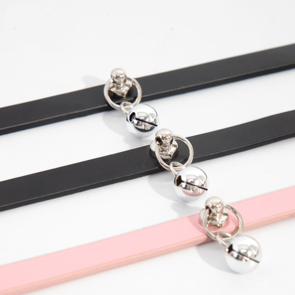 WILDCHOK Genuine Cowhide Choker, Adjustable Leather Necklace with Silver Bell Charm