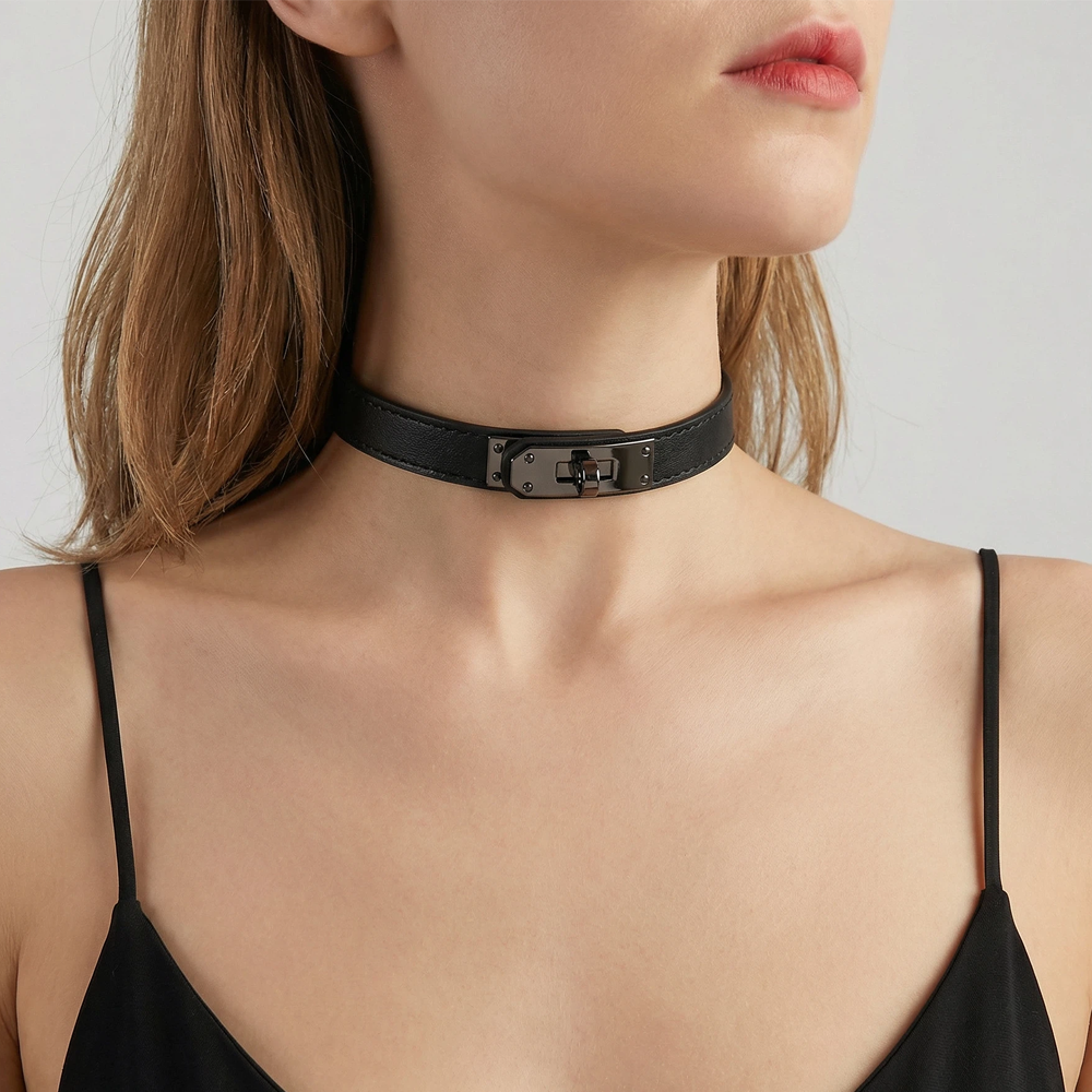 WILDCHOK Black Leather Choker | Metal Turn Lock