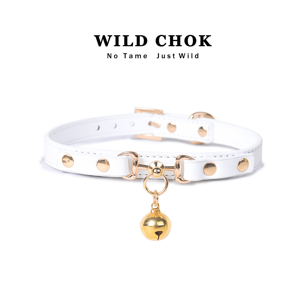 WILD CHOK Choker - Red Blac Gold Rivet Bell Pendant Edgy Daily Party Fashion Accessory