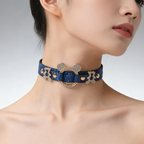WILDCHOK PU Leather Choker | Sparkling Rhinestone Mouse‑Ear Frame with Gold‑Tone Hardware